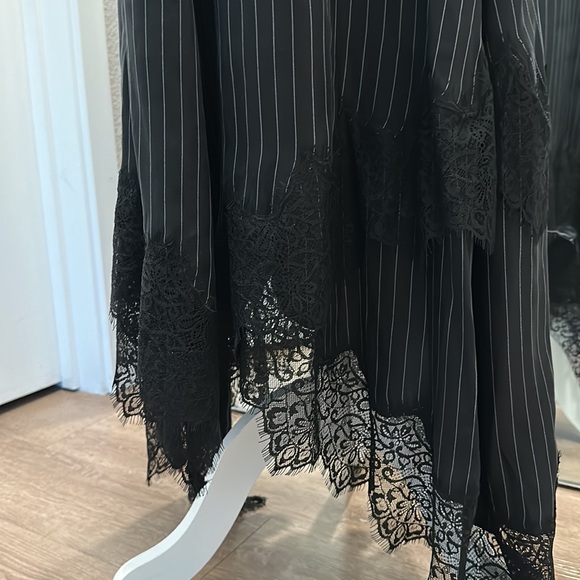 All Saints Skylar Dress In Pinstriped Black With Lace - Picture 8 of 13